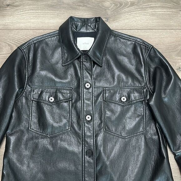 Wilfred By Aritzia Vegan Leather Shirt Jacket Black Shacket Size Small - Picture 3 of 13